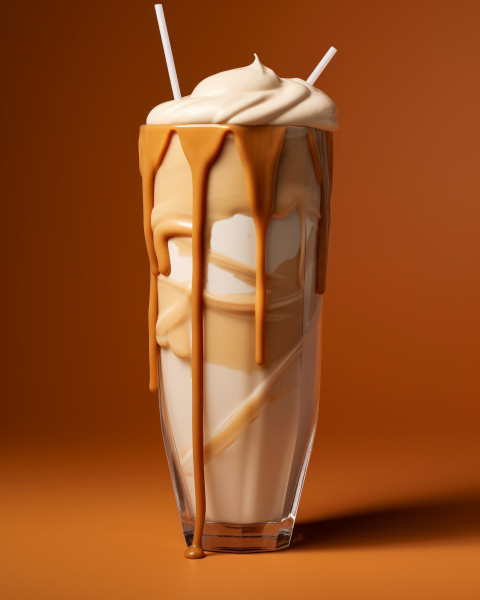 A photo of a Caramel milkshake, beverage advertisement photography inspiration