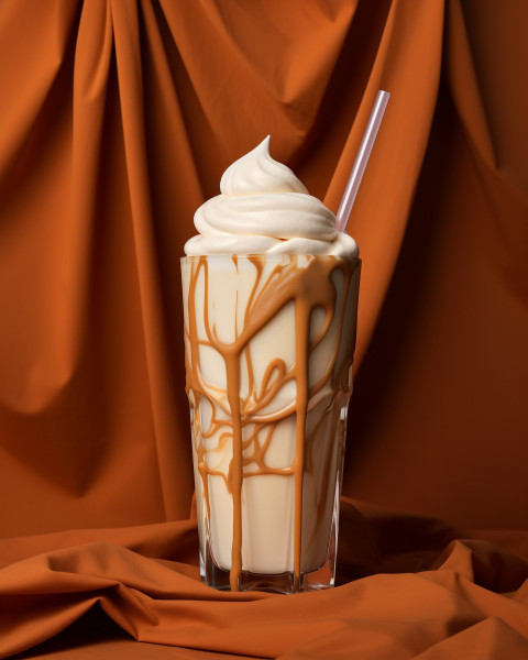 A photo of a Caramel milkshake, beverage advertisement photography inspiration