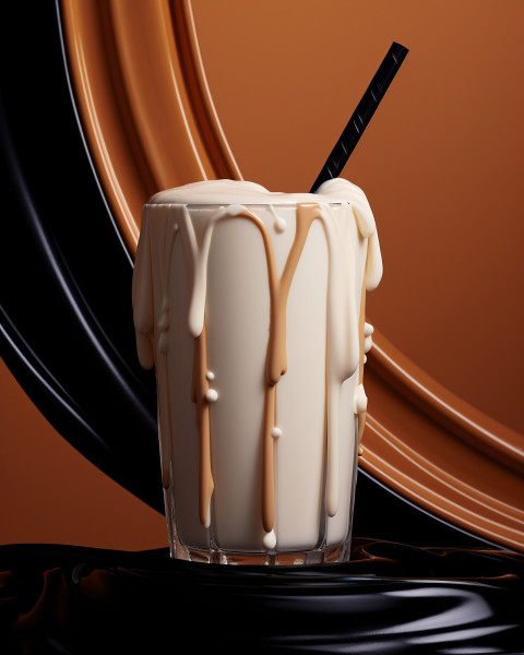 A photo of a Caramel milkshake, beverage advertisement photography inspiration