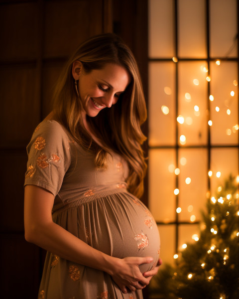 Pregnant woman lovingly holds her baby bump