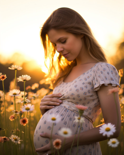 regnant Woman Nurtures Life in Field of Wildflowers