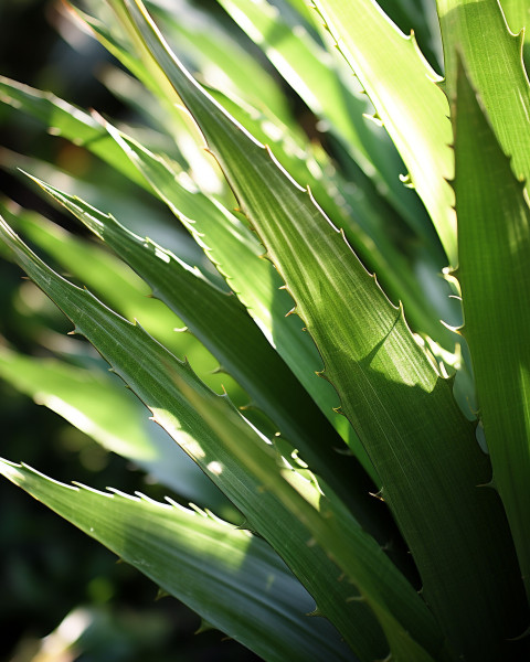 a close up of leafy aloe leaf in the sunlight