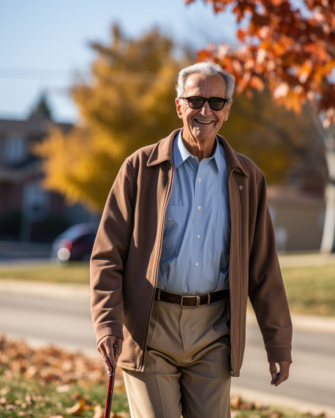 Serene walk of an older man