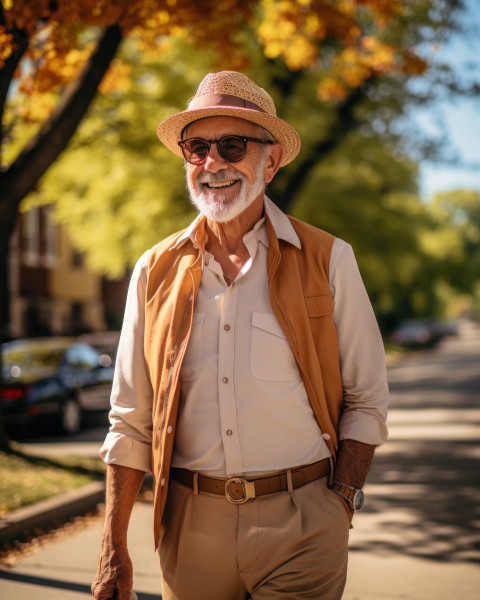 An elderly man leisurely sidewalk