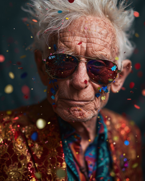 Happy grandpa wearing sunglasses in confetti