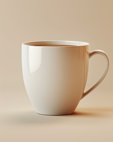 Ultra-realistic 3D render of a simple coffee cup on cream white background