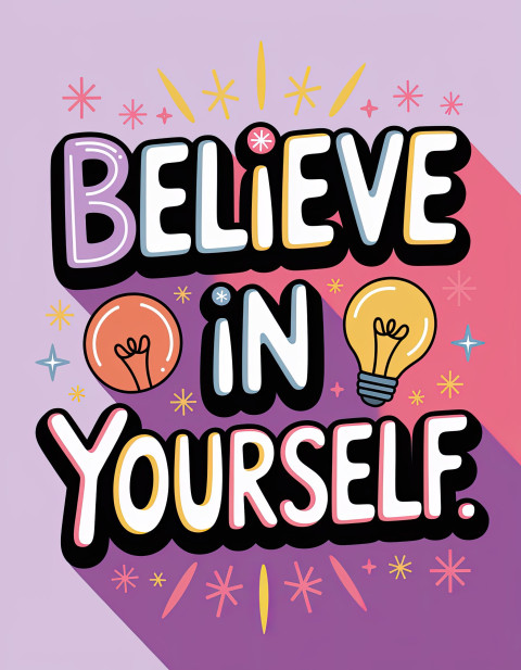 Motivational quote "Believe in yourself" with pastel colorful typography