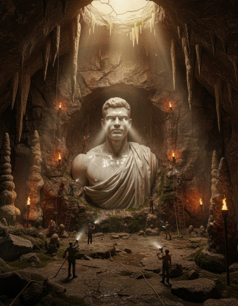 Ultra detailed pvc statue waist up in ancient cave Ultra detailed pvc statue waist up in ancient cave