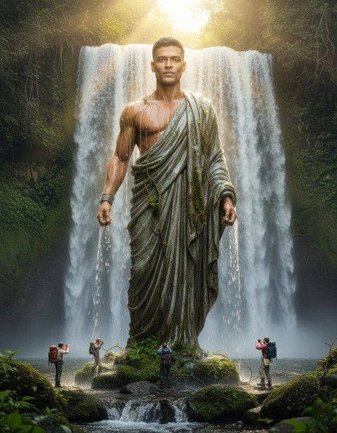 Pvc statue in middle of balinese waterfall Pvc statue in middle of balinese waterfall