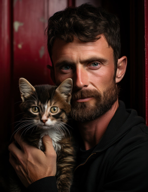 A man holding a cute cat in a photo