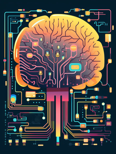 graphic of digital brain combined with electronic board in techn