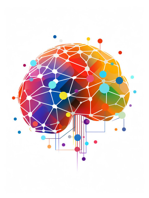 digital data and network connection of multi color human brain,