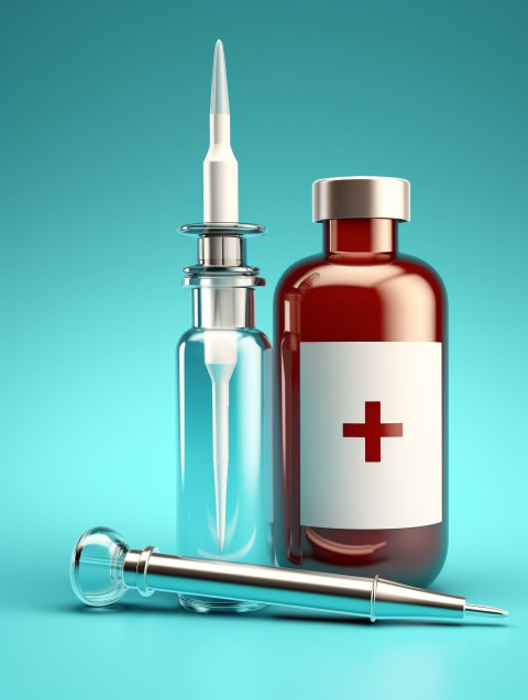 Free photo syringe and vaccine bottle icon sign or symbol on blue background 3d illustration cartoon healthcare and medical concept, Health and Medical stock image