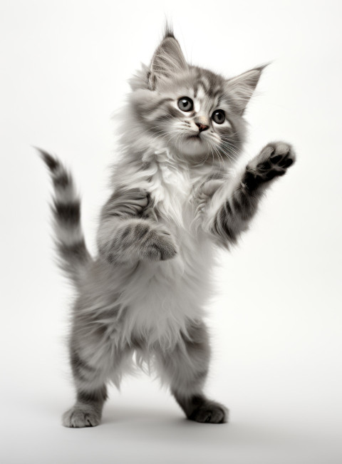 Tiny grey kitten on a clean white backdrop