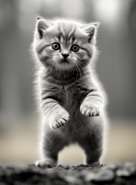 Adorable gray kitty on a blur backdrop