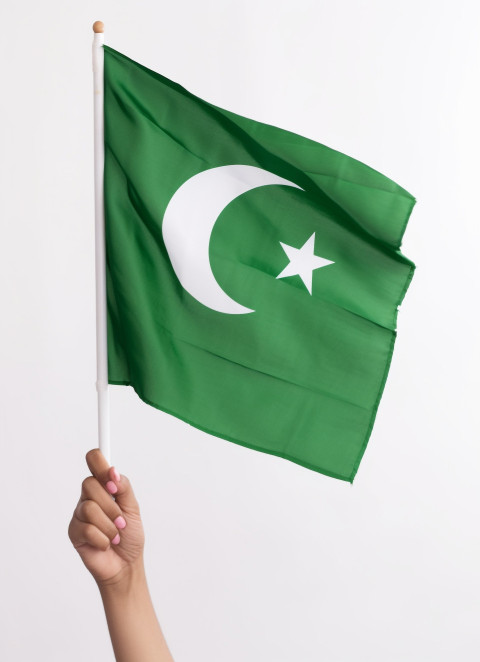 woman hand holds pakistani flag