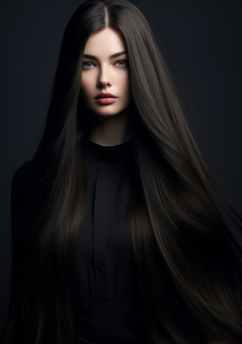 Woman with Long Hair Blowing in the Wind