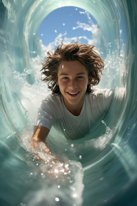 Young explorer riding down a water slide at an israeli aquatic paradise