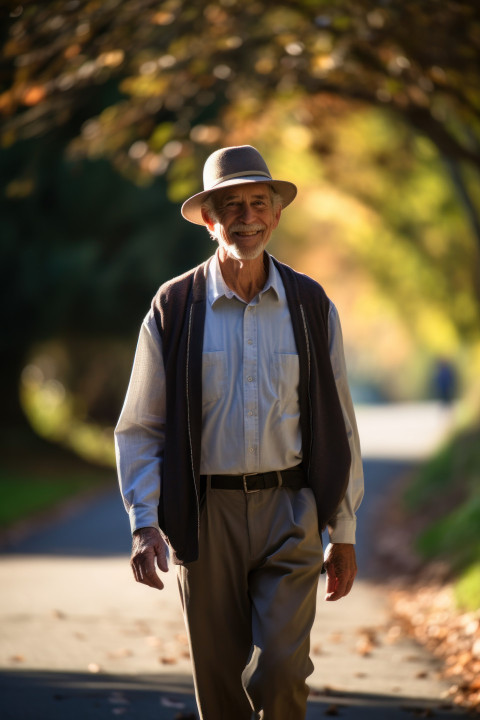 Elderly gentleman walking along the pathway