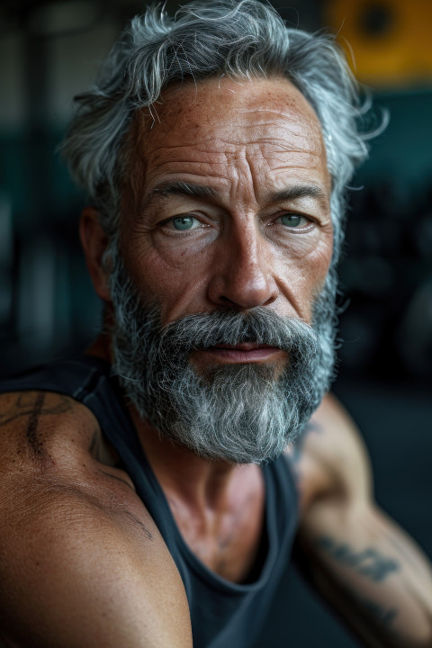 Gym time for a grandpa with a beard