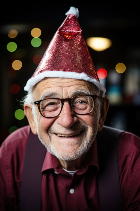 Stylish senior in party hat