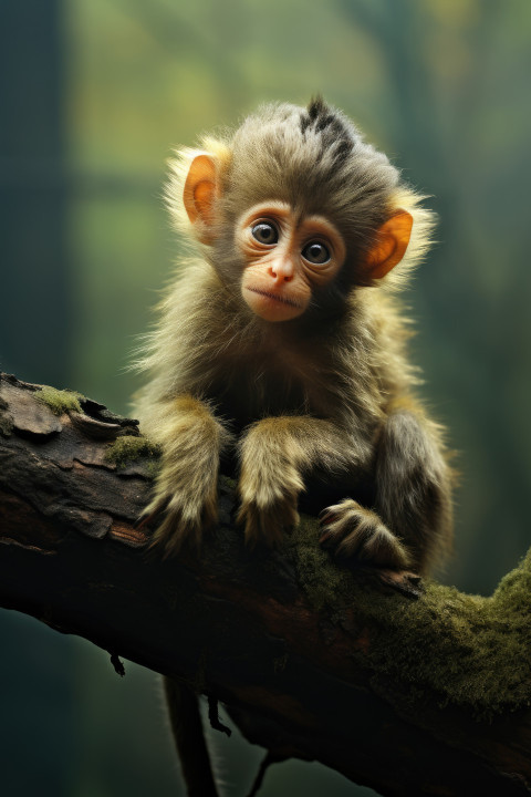 Baby monkey perched on a forest branch