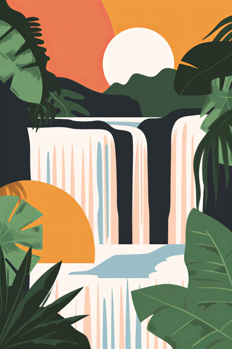 Minimal poster with abstract shapes forming a serene waterfall