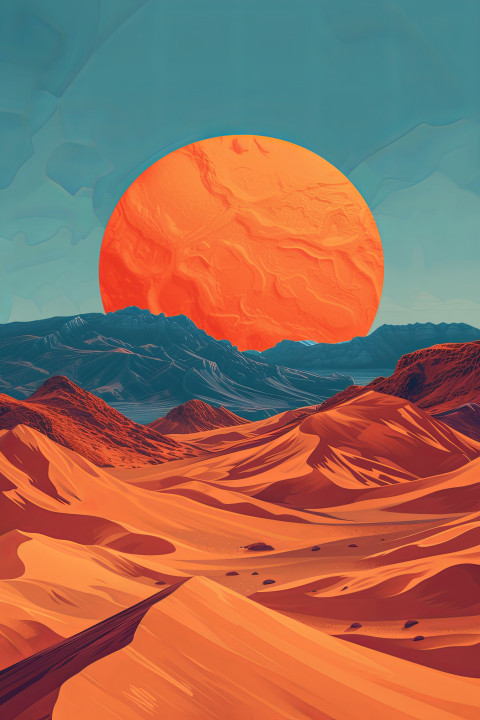 Minimalist illustration of a serene desert landscape at sunset