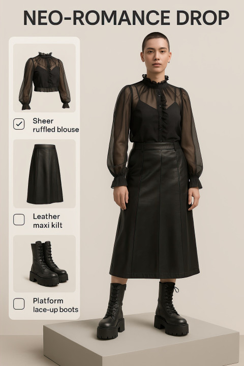 NEO-ROMANCE DROP shows 3D nonbinary model in romantic goth fashion