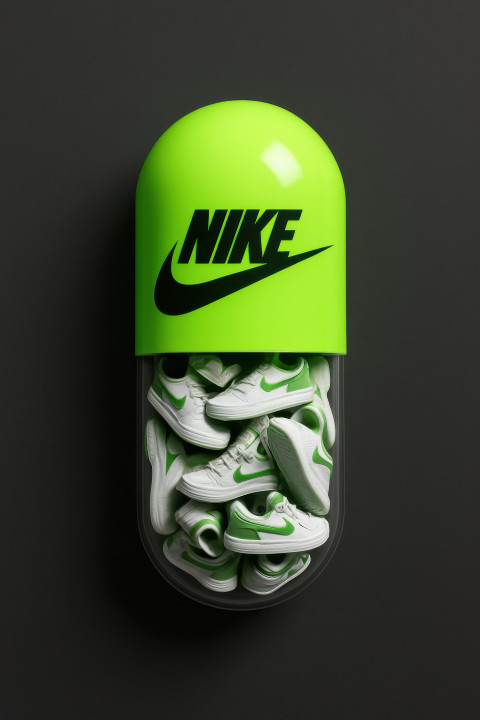 Neon green capsule with mini sneakers inside Neon green capsule with mini sneakers inside