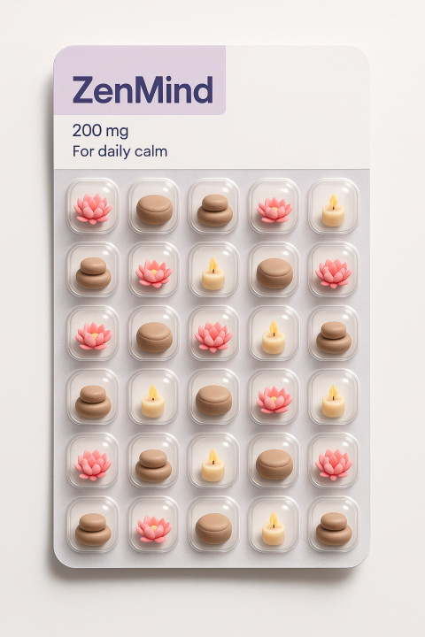 ZenMind pill pack mockup with mini lotus