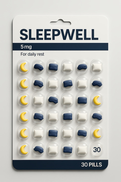 SleepWell pill pack mockup with mini moon