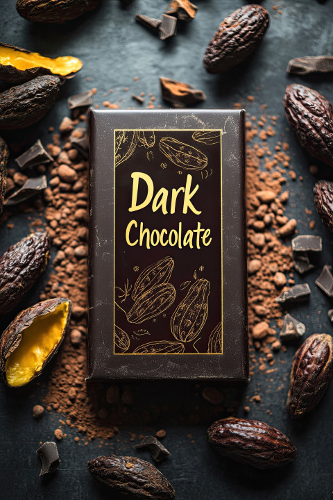 Hyper-realistic mockup of a dark chocolate bar in foil Hyper-realistic mockup of a dark chocolate bar in foil