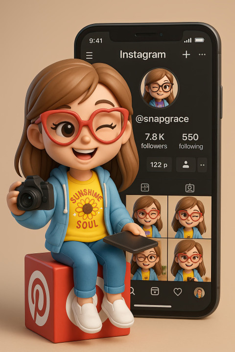 3D chibi style girl avatar with heart glasses 3D chibi style girl avatar with heart glasses