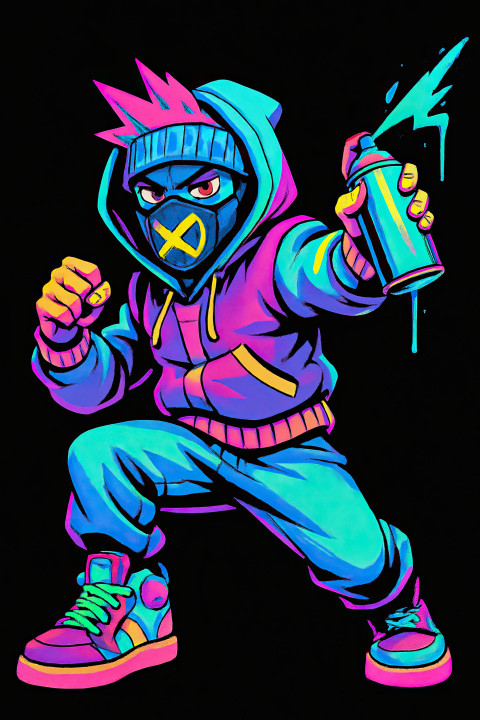 Masked vigilante with graffiti flair in dynamic pose Masked vigilante with graffiti flair in dynamic pose