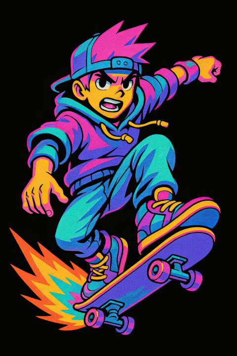 Skater boy with jet sneakers in stylized anime pose Skater boy with jet sneakers in stylized anime pose