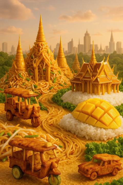 Bangkok mini city built from Thai food with noodle temples