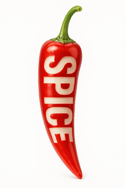 Chili pepper in red with SPICE carved into it
