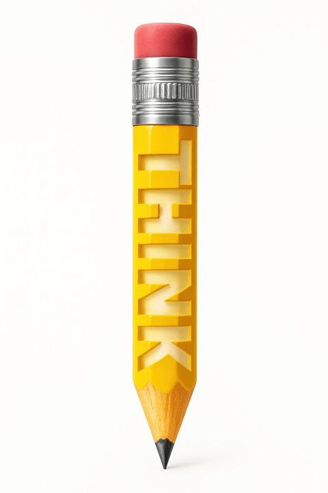 Yellow pencil with THINK cut through the side