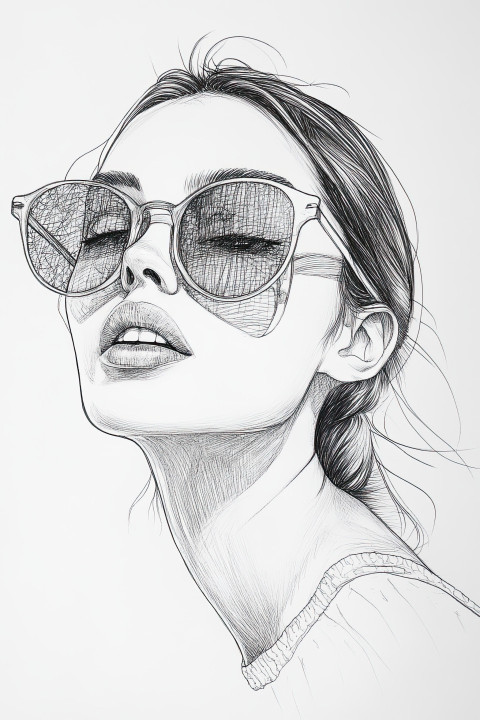 Woman in oversized sunglasses drawn in sketch style Woman in oversized sunglasses drawn in sketch style