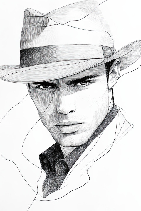 Man in fedora hat sketched with felt pen Man in fedora hat sketched with felt pen