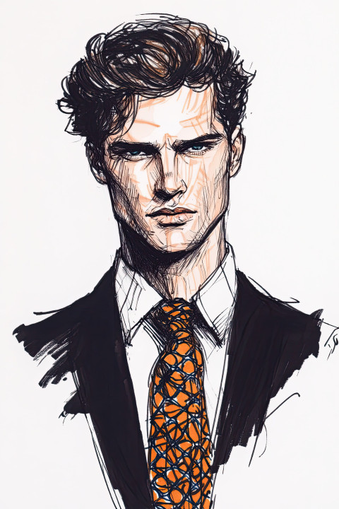 Stylish man in patterned tie drawn in sketch style Stylish man in patterned tie drawn in sketch style