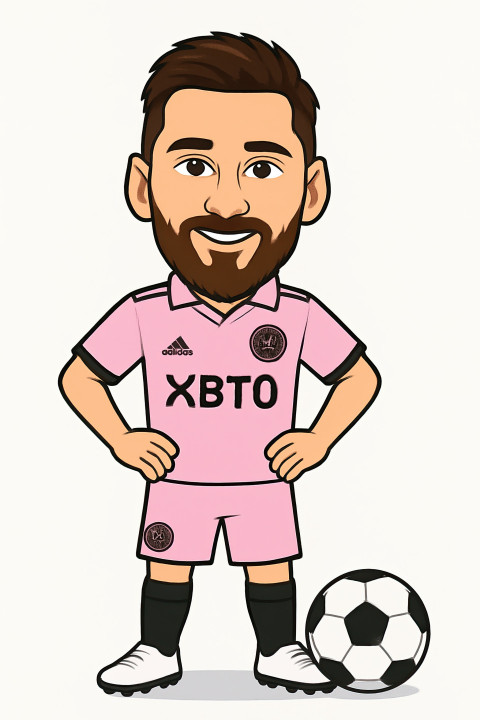 Bitmoji-style cartoon of young male soccer star Lionel Messi in Inter Miami kit Bitmoji-style cartoon of young male soccer star Lionel Messi in Inter Miami kit