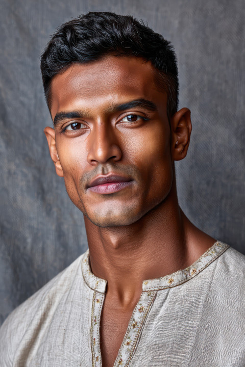 Indian man in traditional kurta with soft look and side pose Indian man in traditional kurta with soft look and side pose