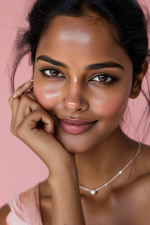Smiling Indian woman with light makeup