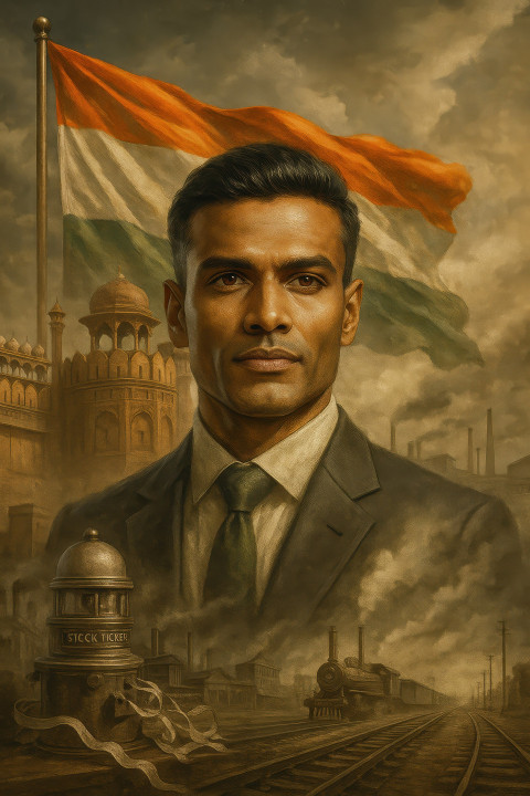 Visionary Indian leader in suit stands before Red Fort