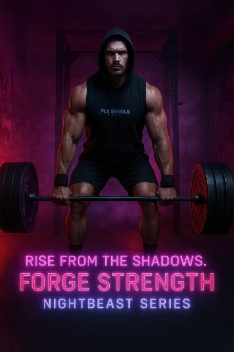 Male athlete in hoodie and straps lifts heavy barbell in neon lit underground gym with fog and concrete walls Male athlete in hoodie and straps lifts heavy barbell in neon lit underground gym with fog and concrete walls