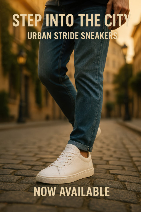 Man walking on cobblestone street at golden hour wearing clean white sneakers and jeans Man walking on cobblestone street at golden hour wearing clean white sneakers and jeans