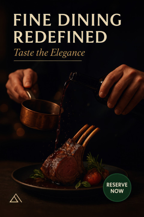 Fine dining chef pouring red wine sauce over lamb chops Fine dining chef pouring red wine sauce over lamb chops