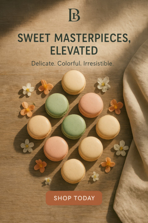 Pastel macarons with edible flowers on rustic wood Pastel macarons with edible flowers on rustic wood